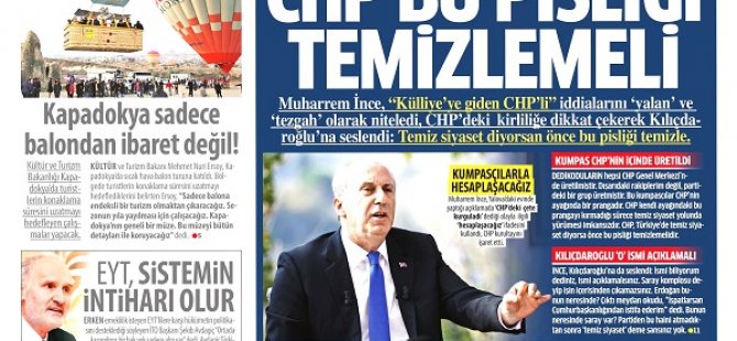 MERKEZ MEDYADA ÜÇÜ BİR ARADA CHP MANŞETİ